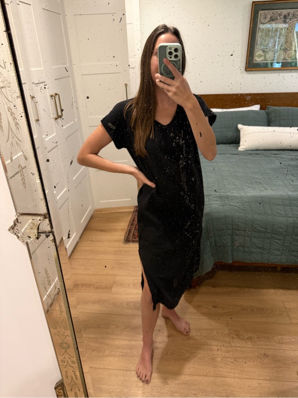 Eileen Fisher Black Cotton Gauze Midi Dress